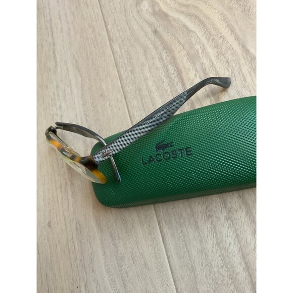 Lacoste Rectangular Tortoiseshell Eyeglass Frames With Green Textured Logo Case - Picture 2 of 2